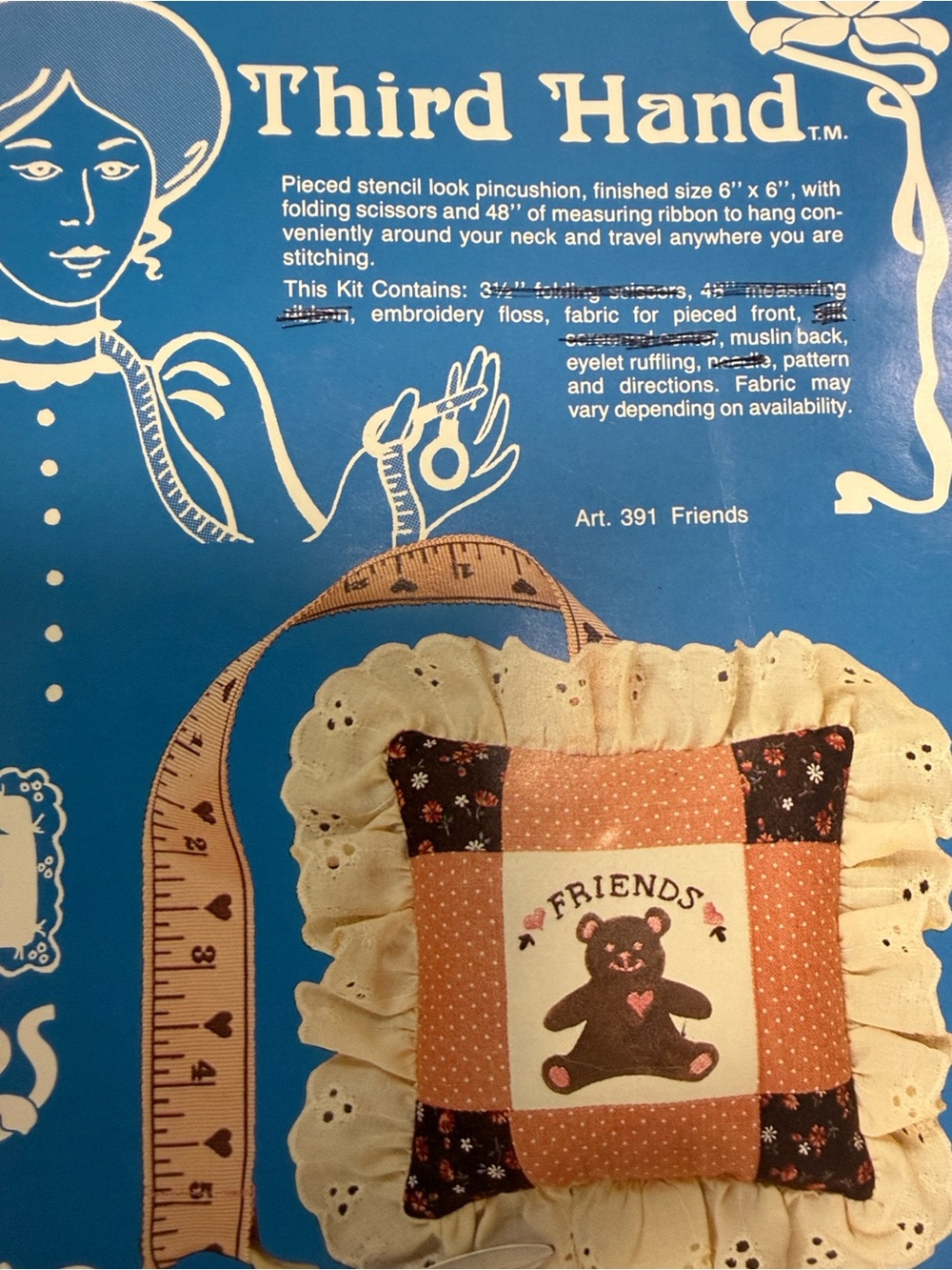 PARTIAL! Third Hand Sewing Kit Pincushion Square with Cream Ruffle